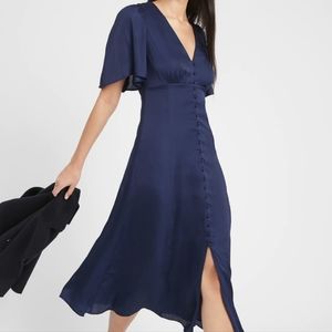 Banana Republic Satin Flutter Sleeve Midi Dress